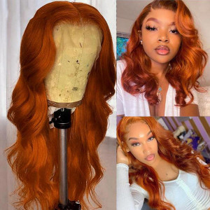 Glueless 13*6 Lace Wigs Ginger Brazilian Body Wave Virgin Human Hair Pre plucked Hairline With Baby Hair (w014)