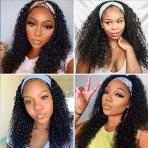 Affordable&Beginner Friendly Headband Wig Deep Curly Human Hair Wig 150 Density(w015)