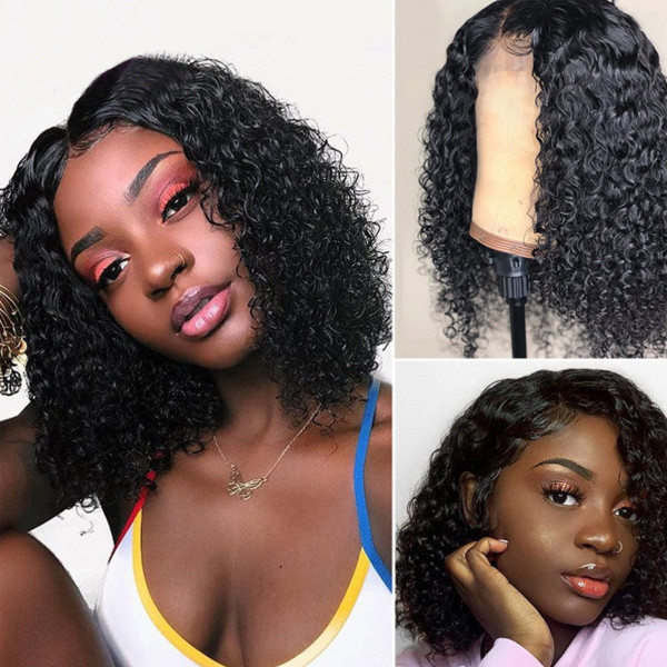150 Density Full Lace Human Hair Wigs With Baby Hair Curly Bob